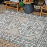 4’7 x 7’2  Vintage Milas Handmade Carpet Oatmeal, Gray, Blue + Cream
