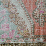 4’6 x 7’1 Oushak Rug Muted Pinks, Turquoise and Beige Vintage Carpet
