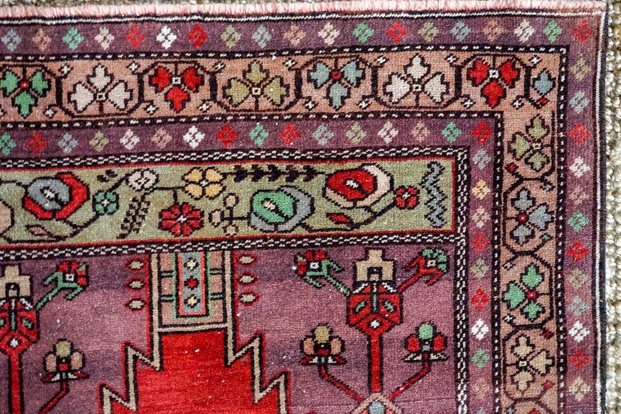 3’5 x 7’3 Vintage Oushak Rug Red + Purple Carpet