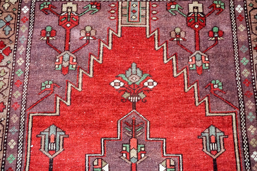 3’5 x 7’3 Vintage Oushak Rug Red + Purple Carpet