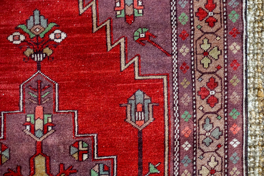 3’5 x 7’3 Vintage Oushak Rug Red + Purple Carpet