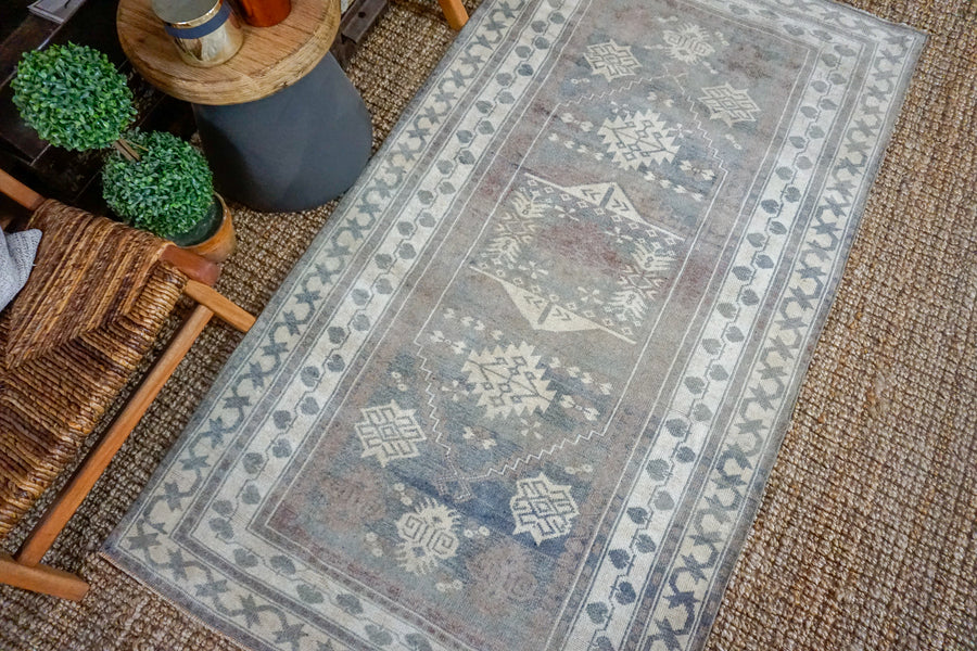 3’8 x 6’9 Oushak Rug Very Muted Blue, Gray, Purple and Cream