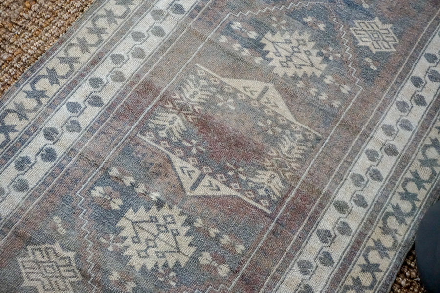 3’8 x 6’9 Oushak Rug Very Muted Blue, Gray, Purple and Cream