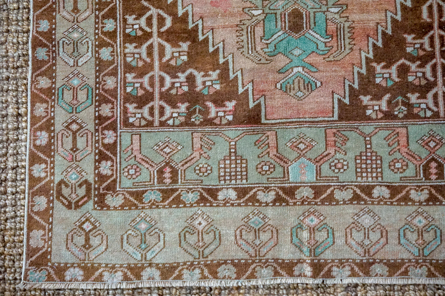 4’2 x 8’4 VintageTurkish Oushak Carpet Taupe, Green, Brown and Copper