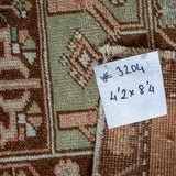 4’2 x 8’4 VintageTurkish Oushak Carpet Taupe, Green, Brown and Copper