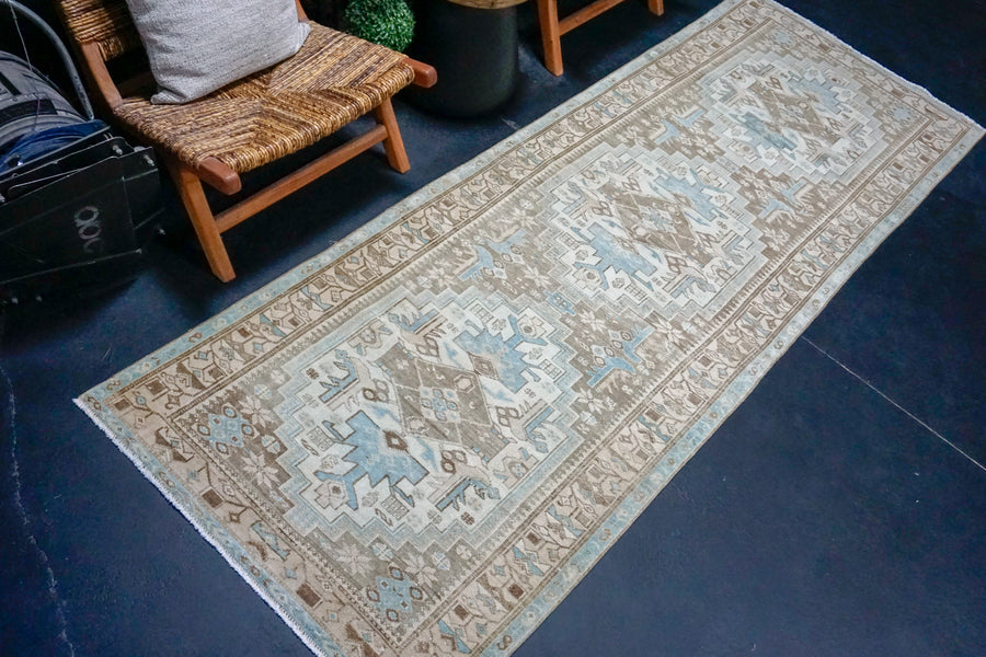 3’4 x 9’6 Vintage Runner Muted Denim Blue, Beige & Brown SB
