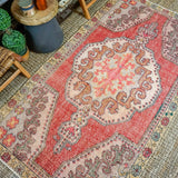 4’3 x 7’8 Oushak Rug Very Muted Red, Pink, Violet Vintage Carpet