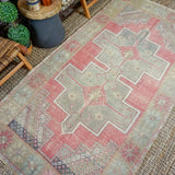 4’3 x 8’4 Oushak Rug Very Muted Red, Taupe + Gray Vintage Carpet