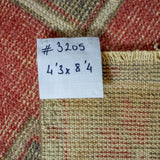 4’3 x 8’4 Oushak Rug Very Muted Red, Taupe + Gray Vintage Carpet