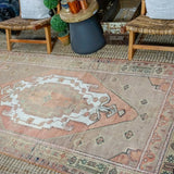 4’3 x 8’2 Turkish Taspinar Rug Very Muted Copper, Chartreuse + Mocha Vintage Carpet '3239 Linda's Barn