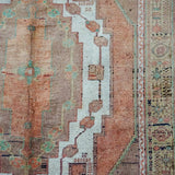 4’3 x 8’2 Turkish Taspinar Rug Very Muted Copper, Chartreuse + Mocha Vintage Carpet