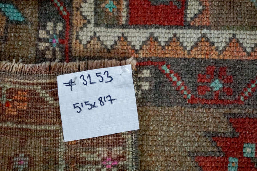 5’5 x 8’7 Turkish Taspinar Rug Muted Copper, Dark Tan and Cream Vintage Carpet