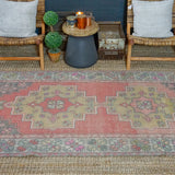 4’2 x 8’5 Oushak Rug Very Muted Red, Gold + Gray Vintage Carpet