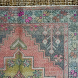 4’2 x 8’5 Oushak Rug Very Muted Red, Gold + Gray Vintage Carpet