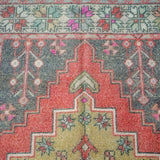4’2 x 8’5 Oushak Rug Very Muted Red, Gold + Gray Vintage Carpet