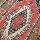 4’ x 8’ Oushak Rug Red, White + Blue Vintage Carpet