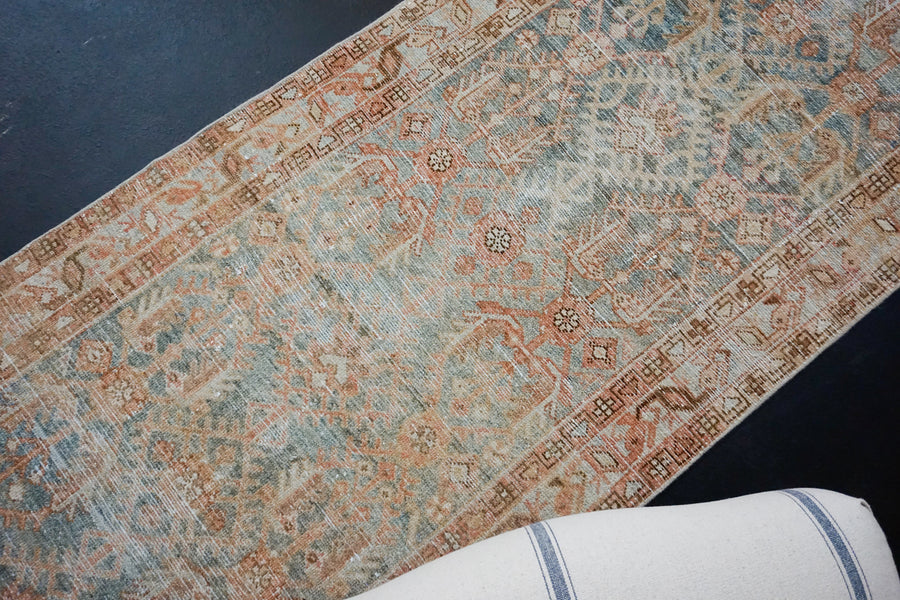3’ x 13’ Persian Malayer Runner Blue, Terra Cotta & Brown