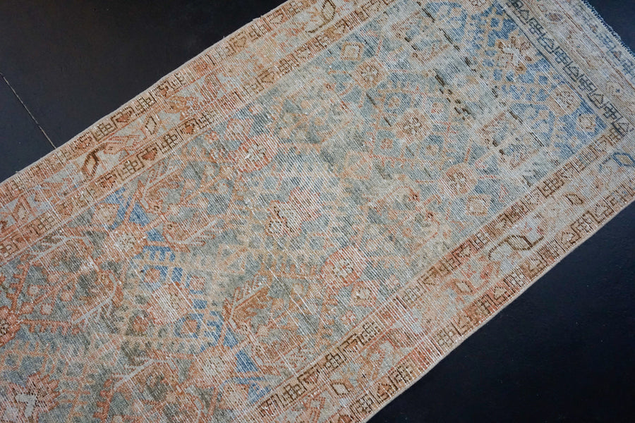 3’ x 13’ Persian Malayer Runner Blue, Terra Cotta & Brown