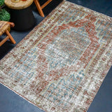 4’2 x 6’3 Classic Vintage Rug Muted Brick, Olive, Gray + Blue SB