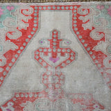 3’8 x 6’11 Oushak Rug Muted Coral, Pink, Mint  and Gray Vintage Carpet