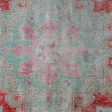 3’8 x 6’11 Oushak Rug Muted Coral, Pink, Mint  and Gray Vintage Carpet