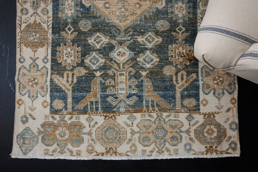 3’9 x 10’7 Persian Hamadan Runner Blue, Cream & Brown