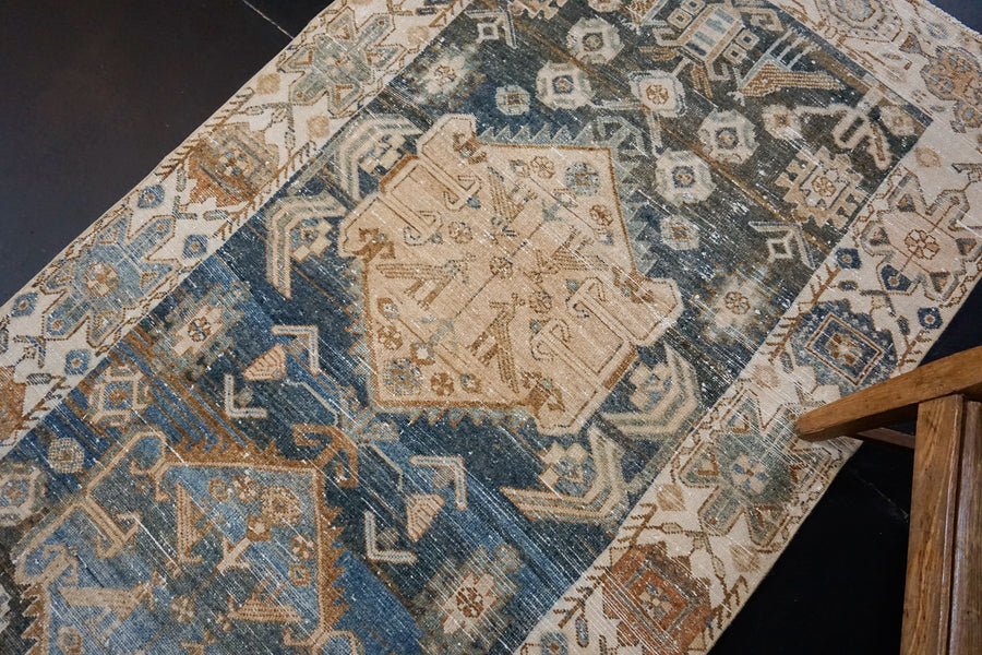 3’9 x 10’7 Persian Hamadan Runner Blue, Cream & Brown