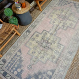 4’1 x 9’ Vintage Oushak Carpet Muted Pink, Gray and Yellow Gallery Rug '3514