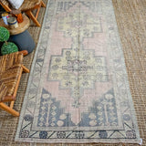 4’1 x 9’ Vintage Oushak Carpet Muted Pink, Gray and Yellow Gallery Rug '3514