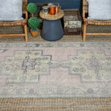 4’1 x 9’ Vintage Oushak Carpet Muted Pink, Gray and Yellow Gallery Rug '3514