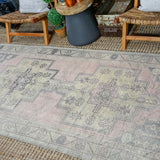 4’1 x 9’ Vintage Oushak Carpet Muted Pink, Gray and Yellow Gallery Rug '3514