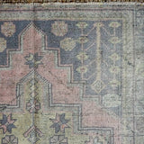 4’1 x 9’ Vintage Oushak Carpet Muted Pink, Gray and Yellow Gallery Rug '3514