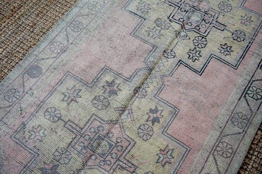 4’1 x 9’ Vintage Oushak Carpet Muted Pink, Gray and Yellow Gallery Rug