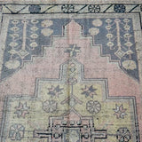 4’1 x 9’ Vintage Oushak Carpet Muted Pink, Gray and Yellow Gallery Rug '3514