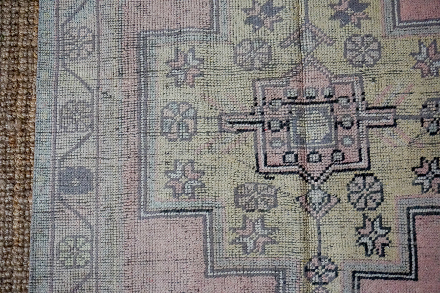 4’1 x 9’ Vintage Oushak Carpet Muted Pink, Gray and Yellow Gallery Rug