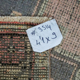 4’1 x 9’ Vintage Oushak Carpet Muted Pink, Gray and Yellow Gallery Rug '3514