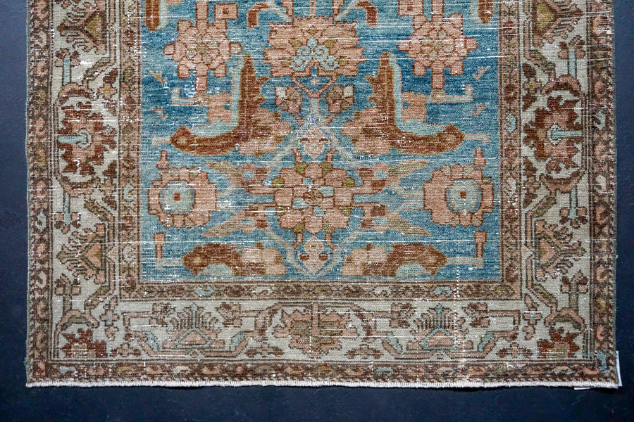 3’4 x 16’4 Antique Runner Muted Turquoise Blue, Brown, Gray + Mocha
