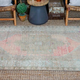 3’10 x 6’11 Oushak Rug Muted Coral, Olive and Taupe Vintage Carpet