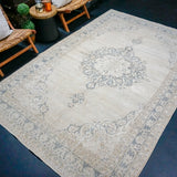 6'4 x 9’9 Vintage Oushak Rug Blue-Gray & Beige SB