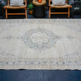 6'4 x 9’9 Vintage Oushak Rug Blue-Gray & Beige SB