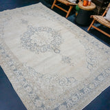 6'4 x 9’9 Vintage Oushak Rug Blue-Gray & Beige SB