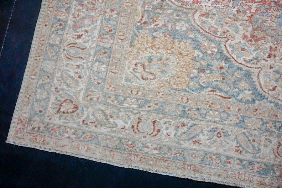 10’7 x 14’2 Vintage Rug Light Blue, Camel & Cream