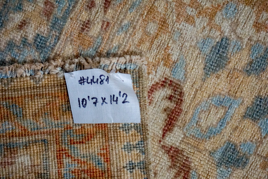 10’7 x 14’2 Vintage Rug Light Blue, Camel & Cream