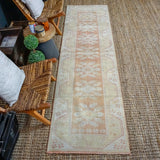 2’8 x 9’6 Vintage Turkish Milas Runner Muted Copper and Gold