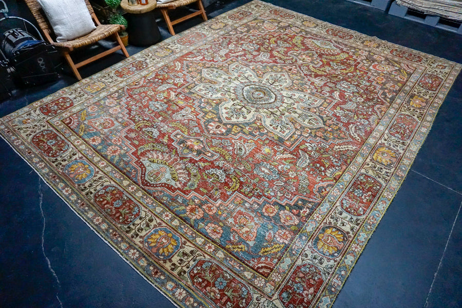 10’1 x 13’ Classic Vintage Rug Wine, Blue, & Moss Green  SB