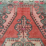 4’3 x 7’ Oushak Rug Muted Watermelon Red, Sage Green and Blue Vintage Carpet*