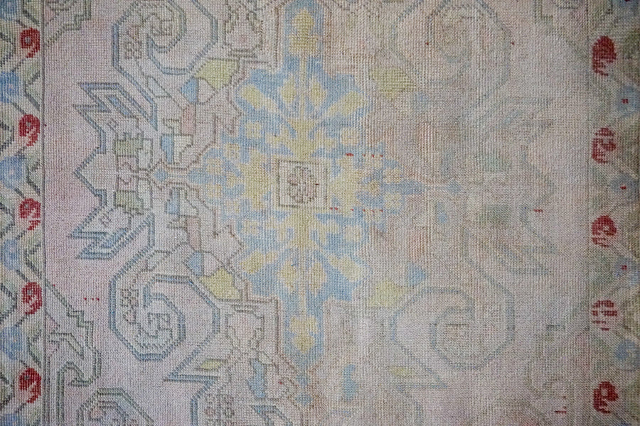 4’3 x 7’2 Oushak Rug Baby Pink, Blue and Yellow Vintage Carpet