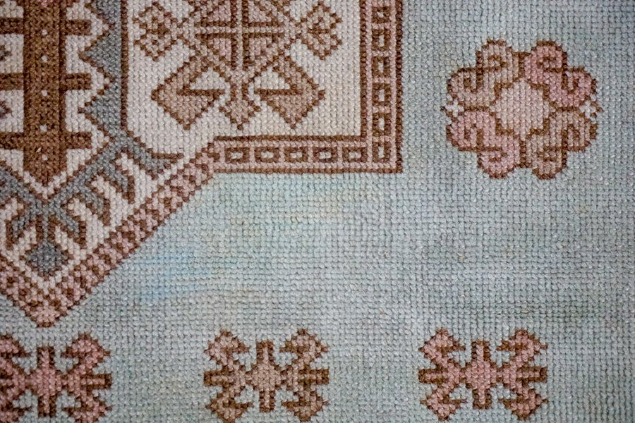 4’3 x 6’1 Turkish Taspinar Rug Baby Blue, Cream and Brown Vintage Carpet