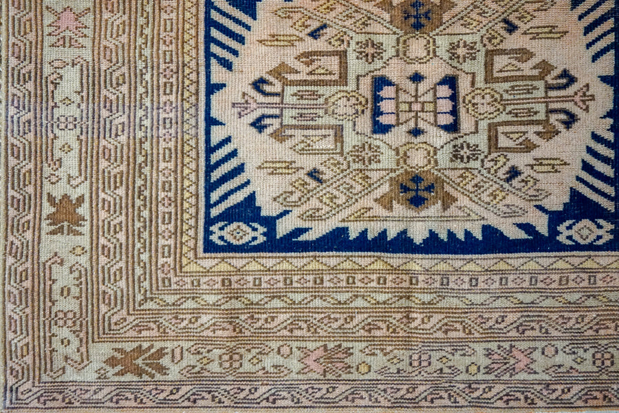 5’ x 7’2 Turkish Taspinar Rug Navy Blue, Beige and Brown Vintage Carpet