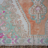 4’5 x 7’11 Oushak Rug Muted Copper, Mint and Pink Vintage Carpet '3399